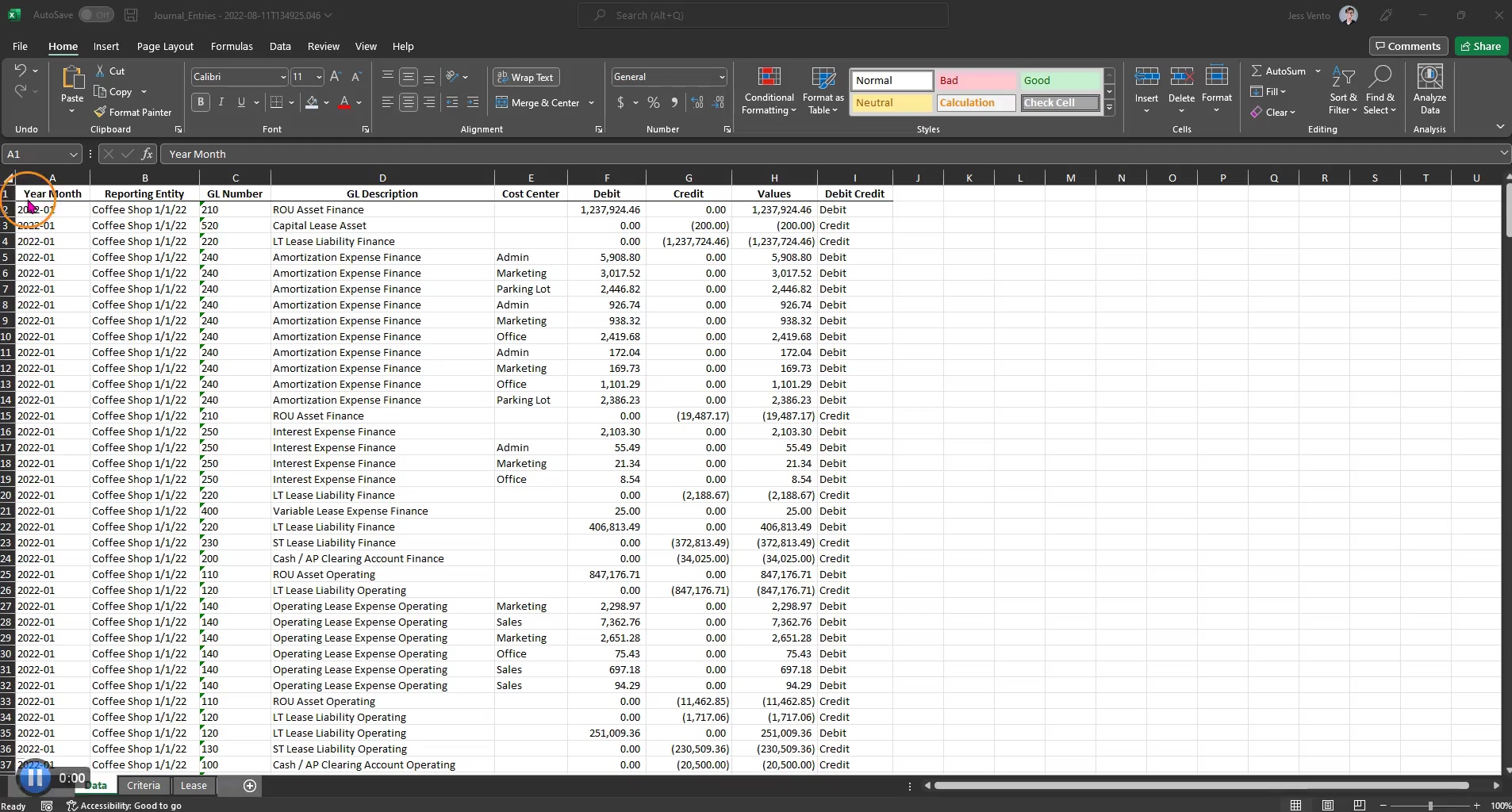 Creating a Pivot Table for an Annual Journal Entry